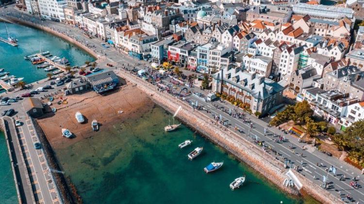 Aerial view of the home straight in St Peter Port, Guernsey 16-9