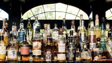 Alcohol bottles in bar