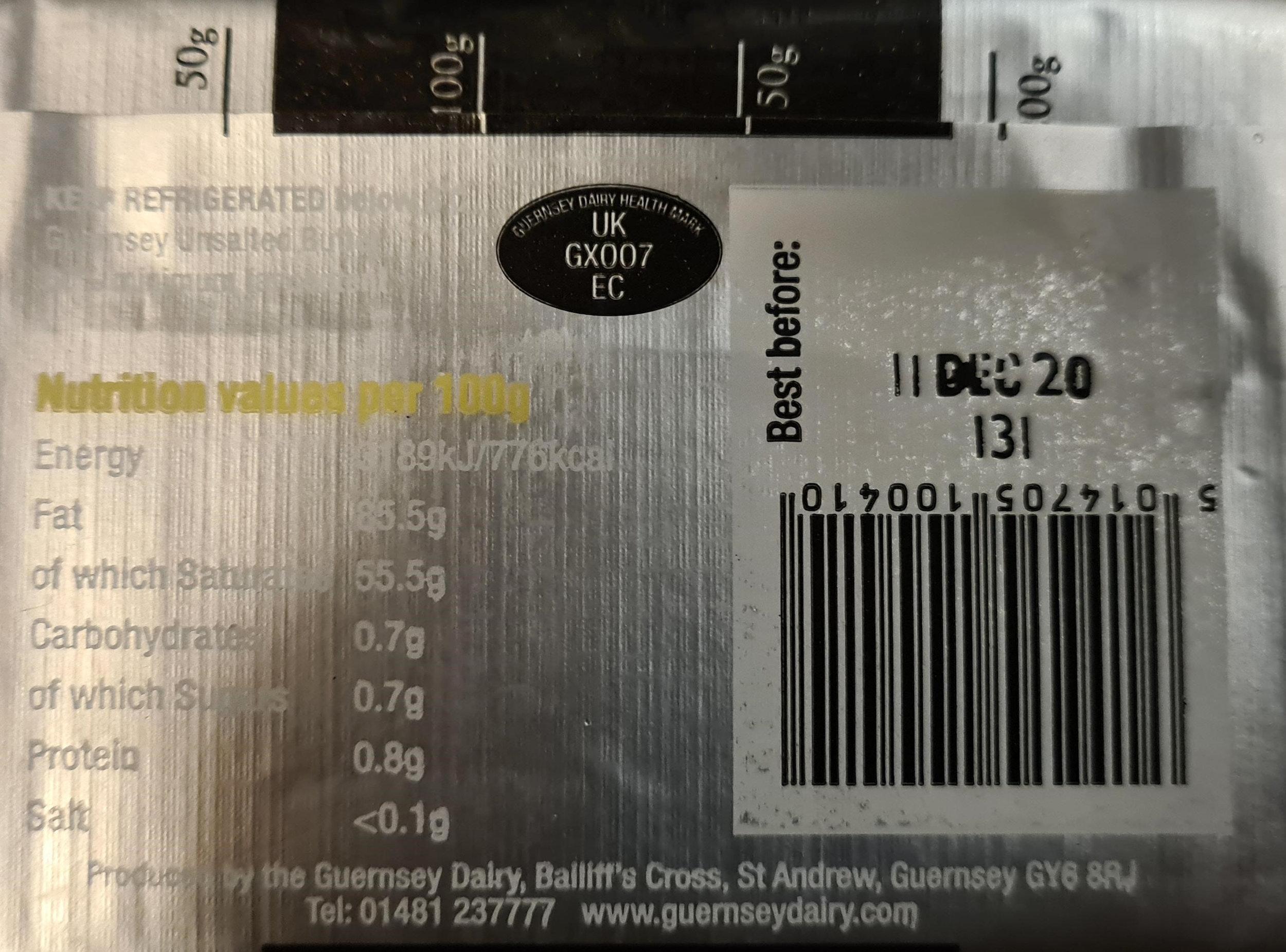 Unsalted butter recall back of packet