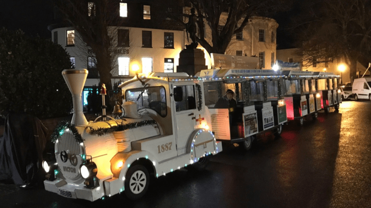 All aboard the Petit Train shuttle for late-night shoppers