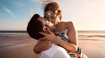 Wedding beach kiss