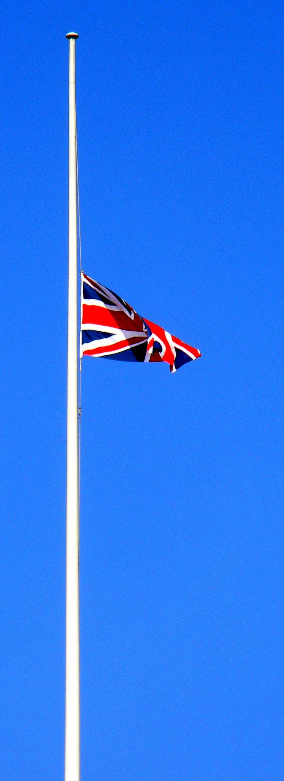 Union Jack flag half mast