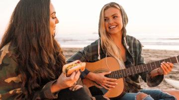 Girls females guitar beach