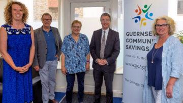 L-R, Liz Pirouet Douglas, Peter Neville, Mary Herve, the Bailiff Richard McMahon and Jane Kerins
