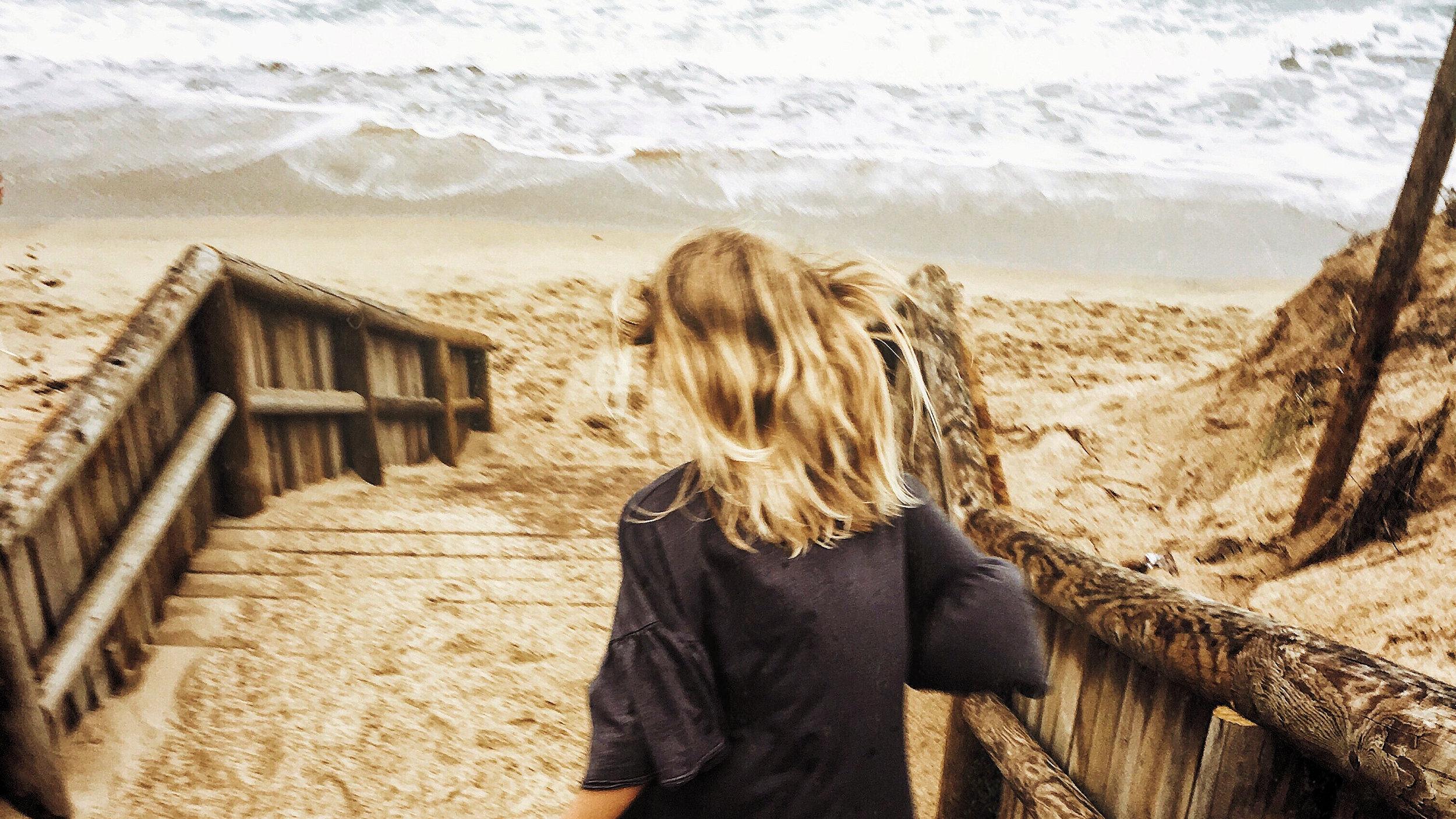 Beach path steps girl woman