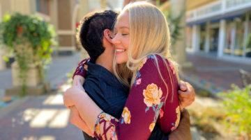 Man woman hug