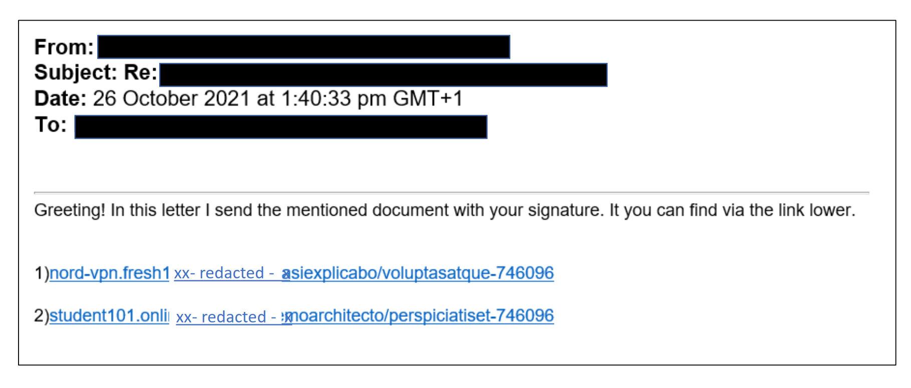 Phishing email example