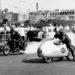 1959 sprint held on Victoria Avenue, with No. 74 A.E. Breese on a 647 cc Scott and No. 107 George Brown on a 998 cc Vincent 16-9