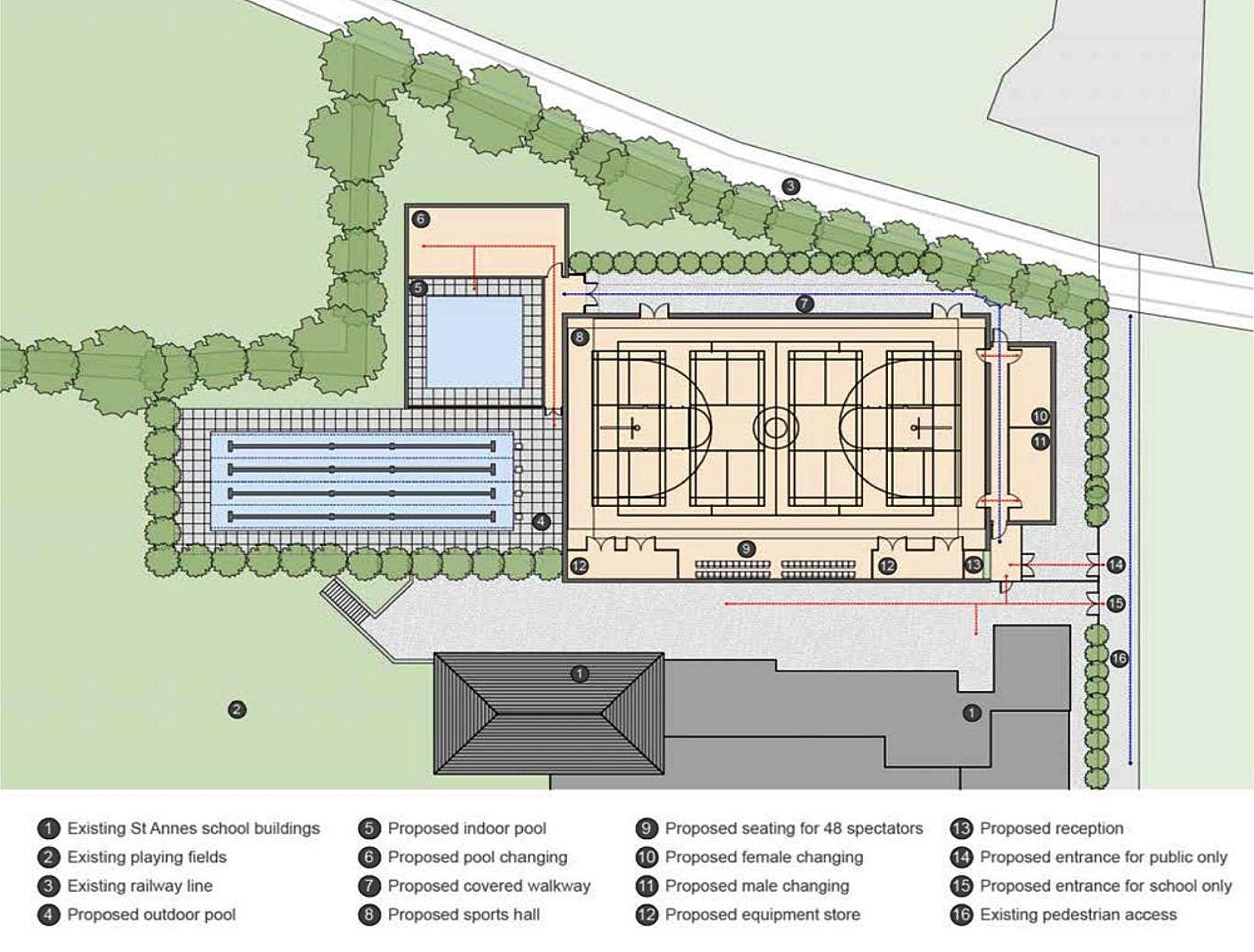 Alderney swimming pools and sports hall plan