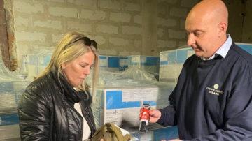International Development Minister, Deputy Carolyn Labey, with CEO of Crown Agents, Ferus Drake, inspecting trauma kits