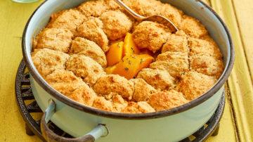 Peach, honey and rosemary cobbler