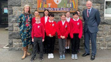 Vale primary school - Head and Deputy Head with students