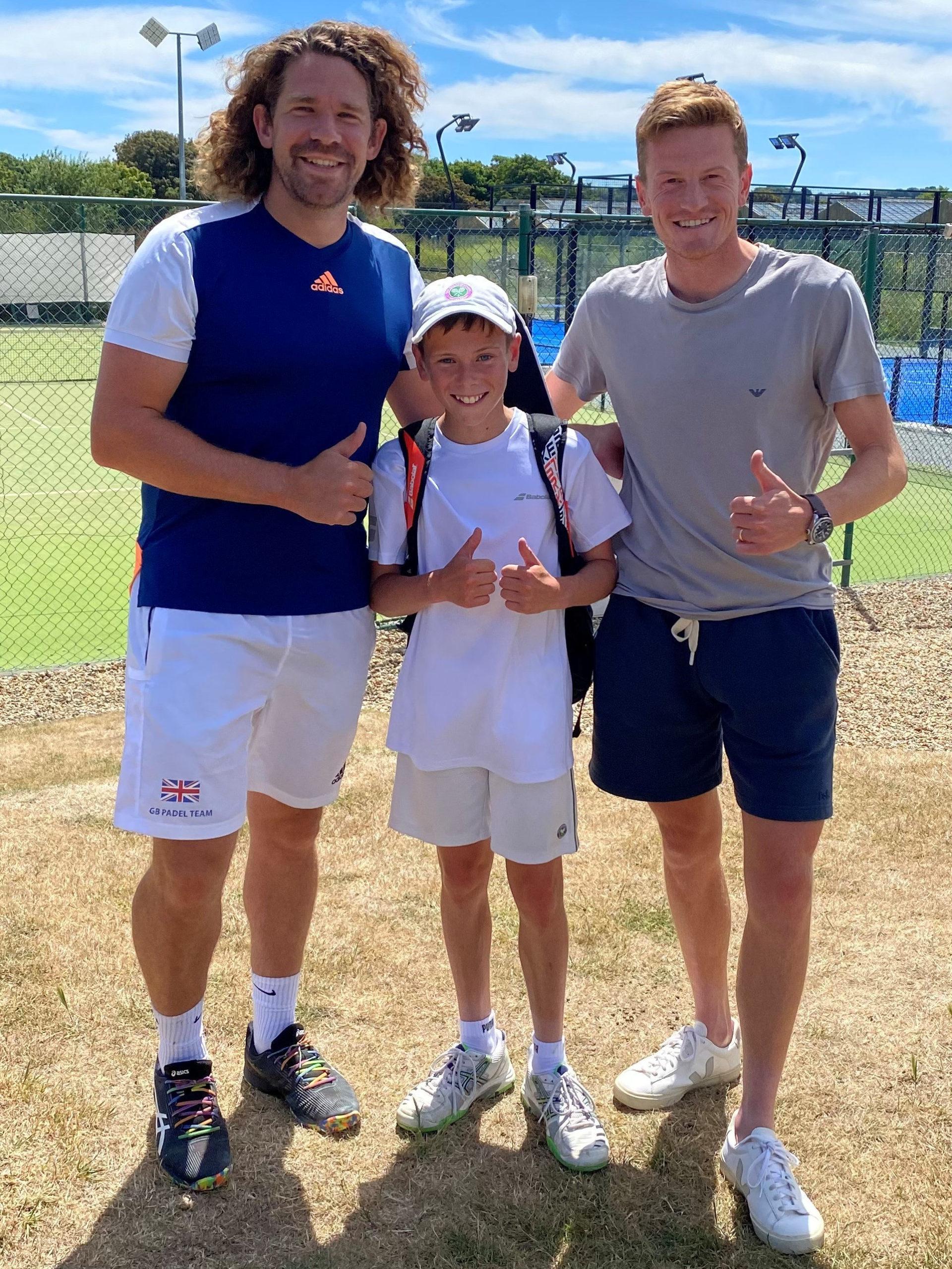 Tennis 2022-07 Jack Bachmann with local tennis heroes Patrick Ogier and Scott Clayton