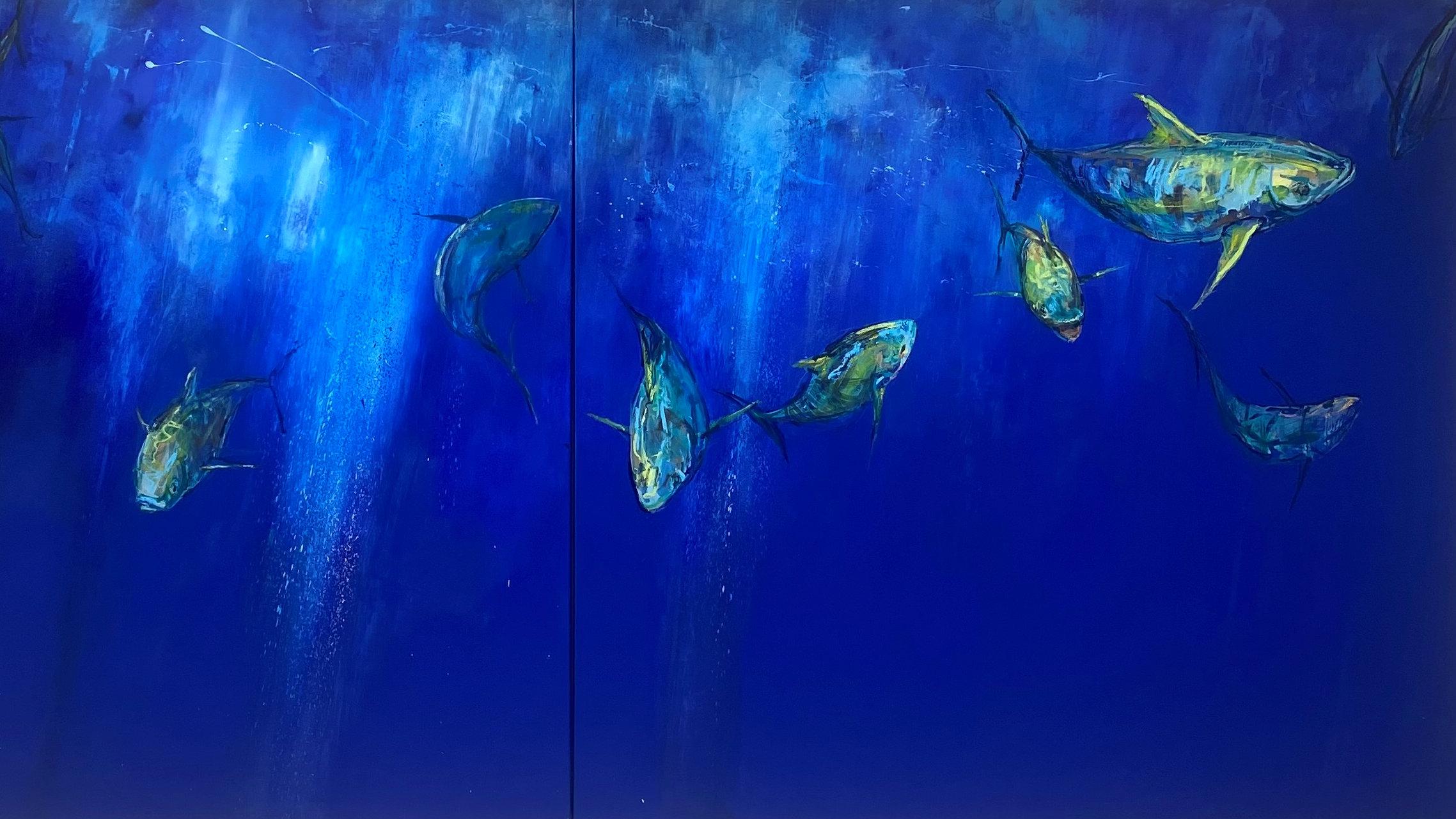 Nicholas Romeril, For the Love of Blue, Dyptych, 2023, Oil on Canvas