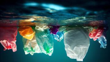 Plastic bags floating in sea ocean