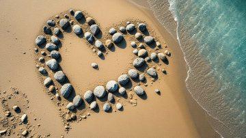 News from around the World - Granite heart on beach