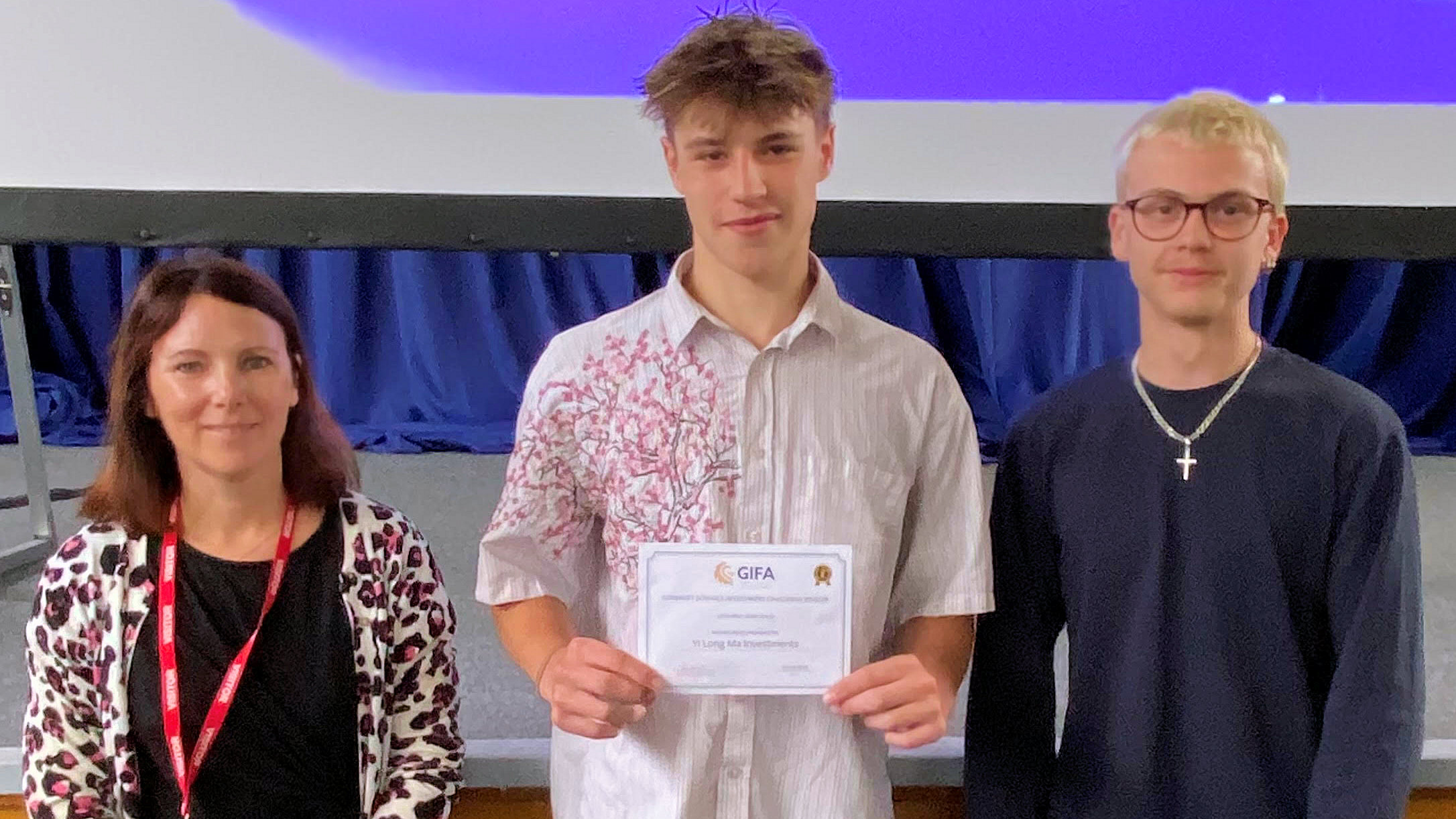 GIFA awards 2026-06 02 Yi Long Ma Investments from Sixth Form Centre, with Kate Solway